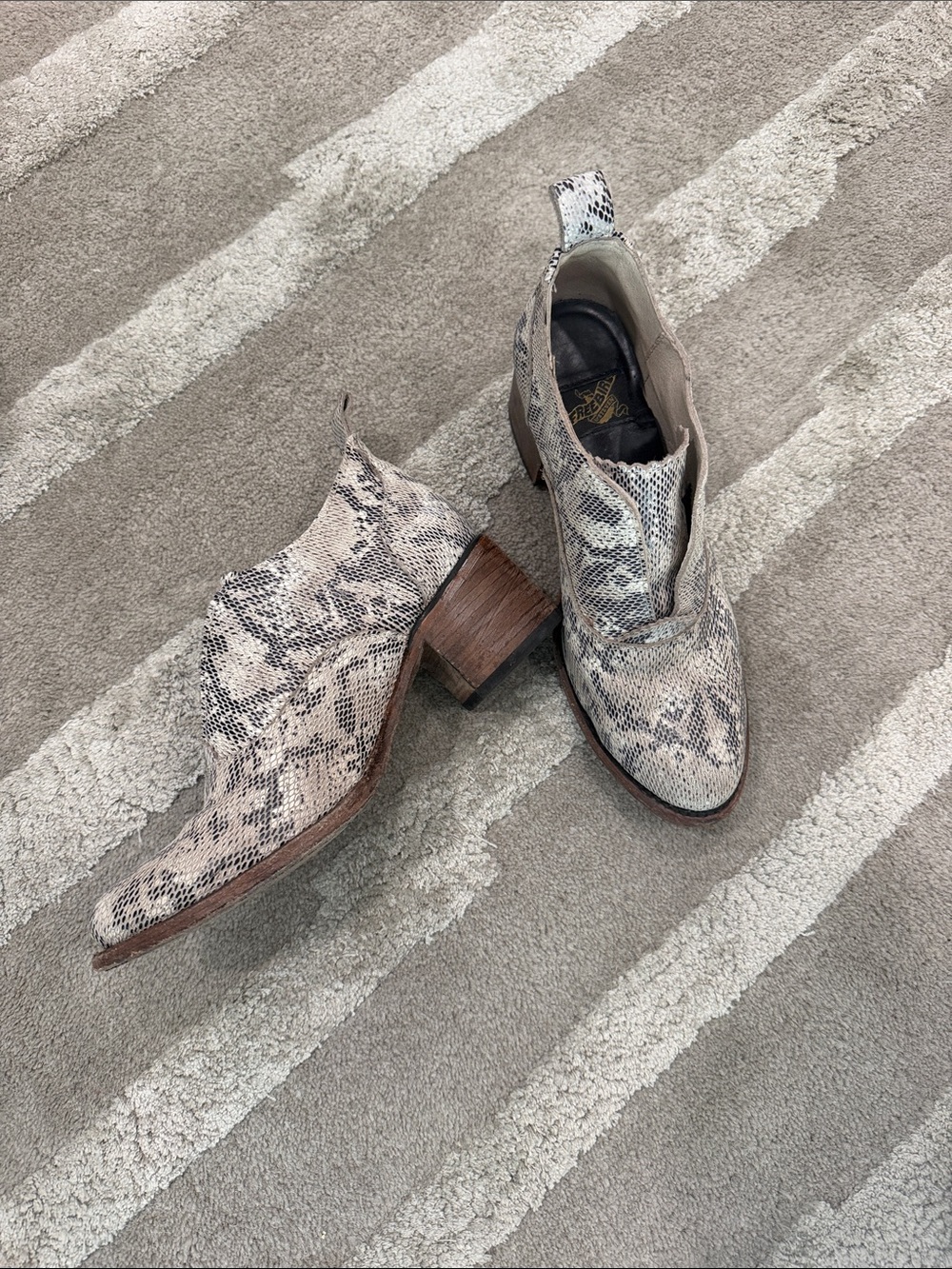 FreeBird Snake-Print Ankle Booties in Neutral Tones - size:6